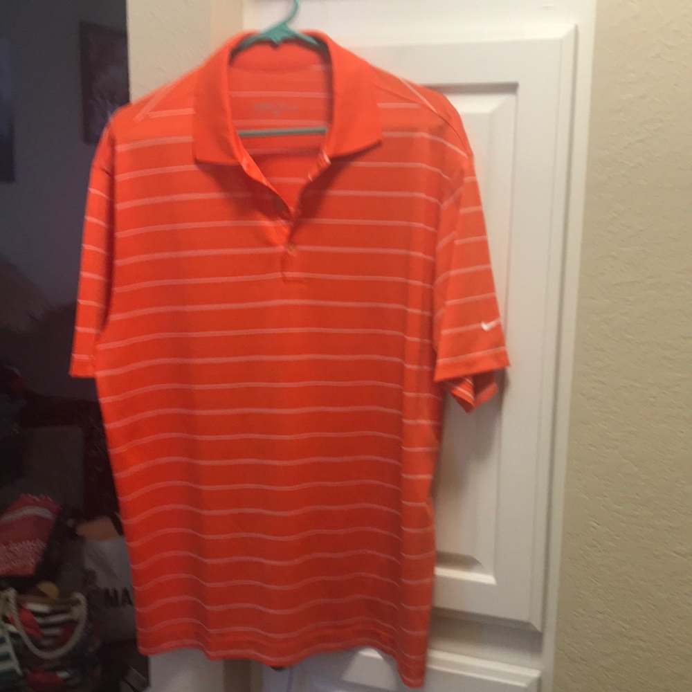 Nike Golf Men's Orange and White striped dri fit short sleeve Polo Shirt